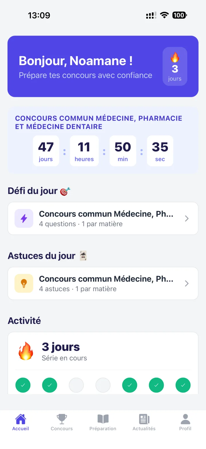 Écran d'accueil de l'app Cartablanca