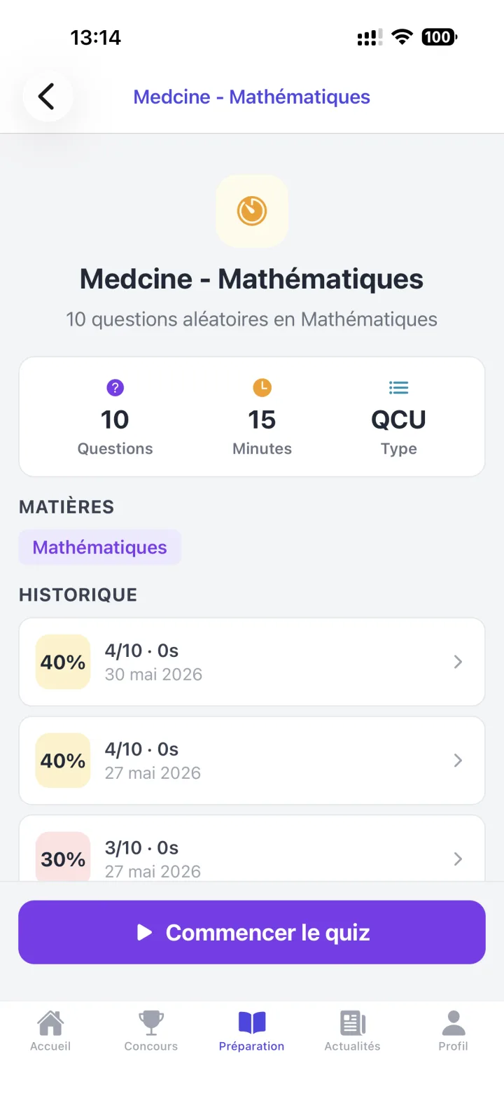 Historique des résultats et progression